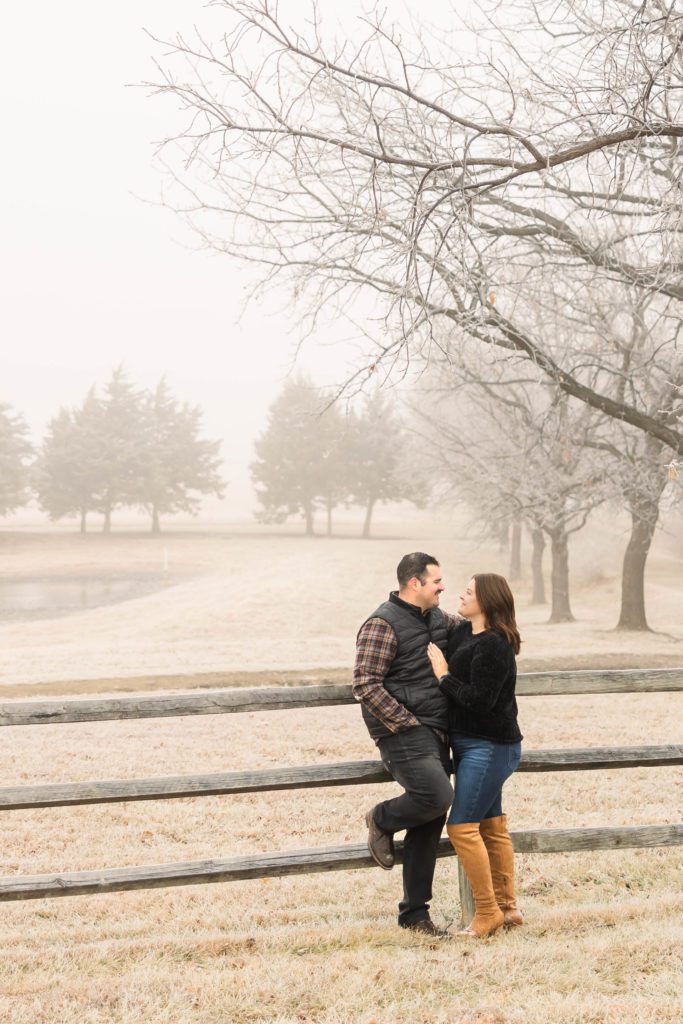 Cold winter photoshoot surrounded by fog at the Governor's Mansion in Topeka, Kansas.